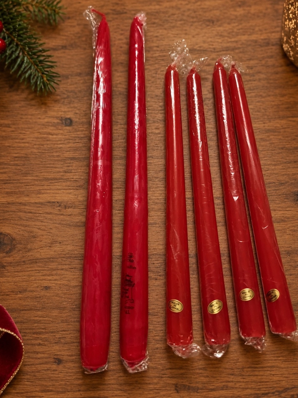 2 Two Vintage 12" Red Tapers + 4 Four 10" Candles Christmas